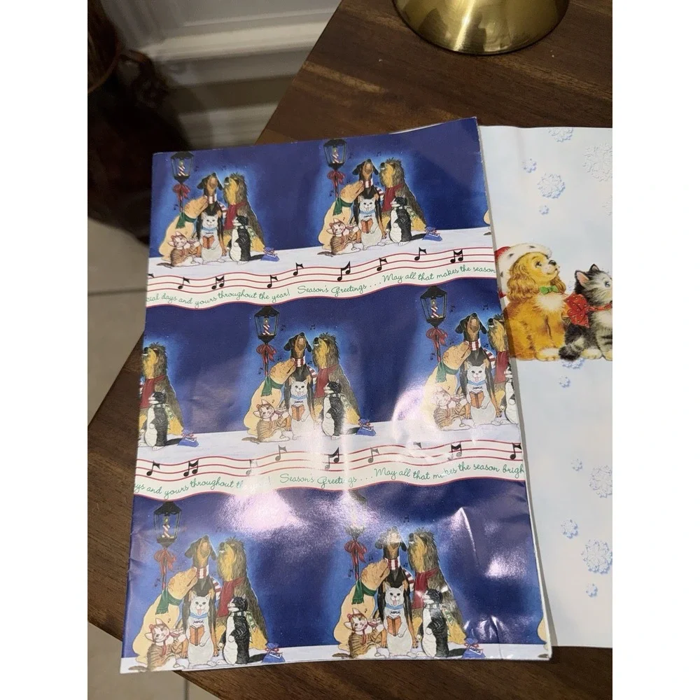 Dog and Cat Group Holiday Christmas Gift Wrap Vintage Sheets (3)